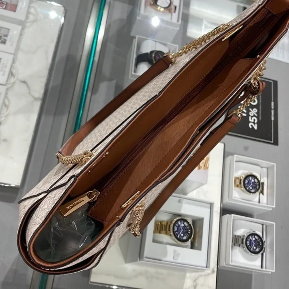 Michael Kors Jet Set Travel Large Chained Tote Shoulder Bag MK Vanilla - Picture 9 of 16